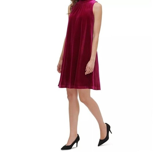 Tommy Hilfiger Fuchsia Velvet Mock Trapeze Swing Dress Size 6 NWT - Picture 2 of 3